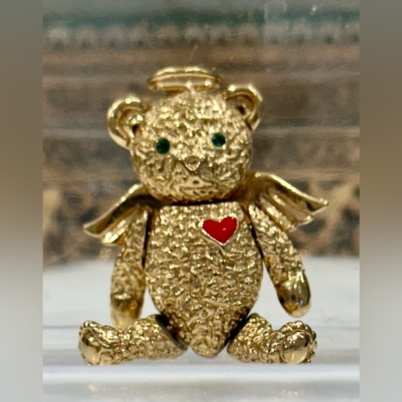 Batya 1996 Articulated Gold-Toned Angel Bear Pendant/Brooch, Enamel Heart - EUC - Picture 4 of 17